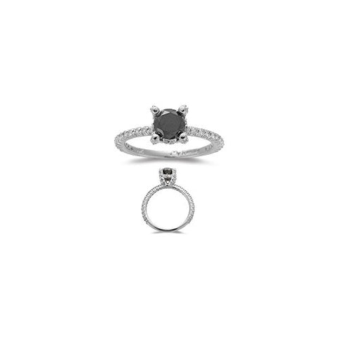 1/2 (0.46-0.55) Cts Diamond & 0.85 Cts Black Diamond Ring in 14K White Gold