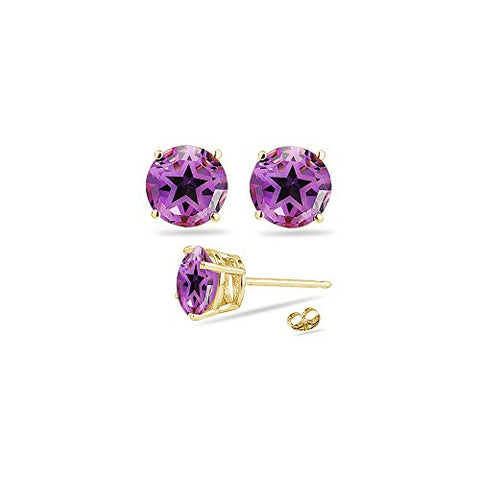 9mm AA Round Amethyst Stud Earrings in 14K Yellow Gold.