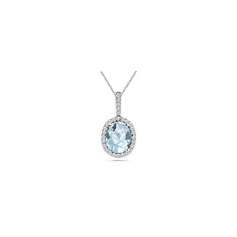 1/4 (0.21-0.27) Cts Diamond & 2.40 Cts Aquamarine Pendant in 14K White Gold