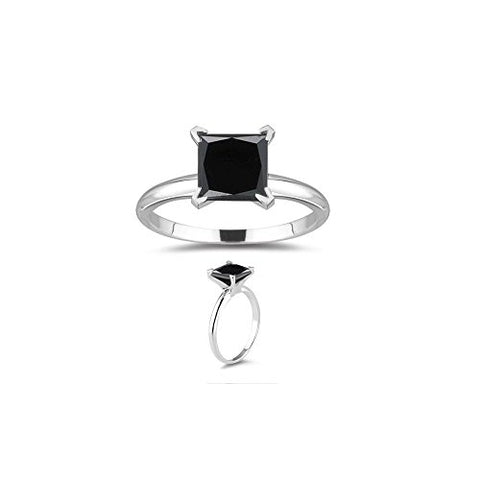 1/2 (0.46-0.55) Cts Princess Cut Black Diamond Solitaire Ring in 14K White Gold