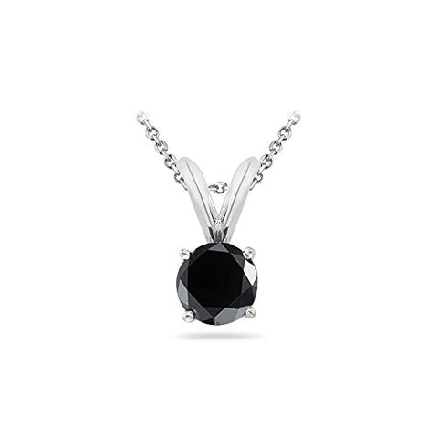 1.26 Cts 6.70-6.58x4.23 mm AA Genuine Round Brilliant Black Diamond Solitaire Pendant in 14K White Gold {DIAMOND APPRAISAL INCLUDED}