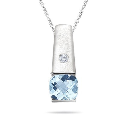 0.02 Cts Diamond & 0.56 Cts Aquamarine Pendant in 14K White Gold