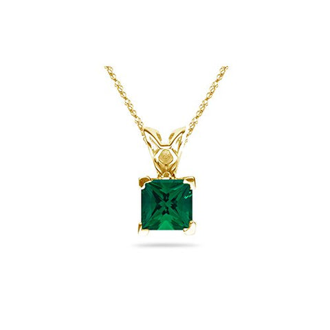 1.81-2.71 Cts of 8 mm AAA Princess Lab Created Emerald Scroll Solitaire Pendant in 14K Yellow Gold