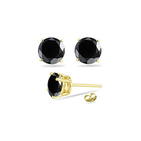 3/4 (0.71-0.80) Cts of 3.50-4.00 mm AAA Round Black Diamond Stud Earrings in 14K Yellow Gold
