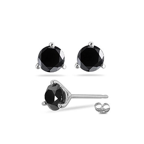 2.43 Cts AA Round Black Diamond Stud Earrings Martini Setting in 14K White Gold {DIAMOND APPRAISAL INCLUDED}