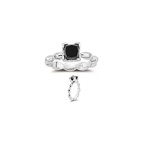 0.04 Cts Diamond & 1.00 Ct Black Diamond Ring in 14K White Gold-4.5