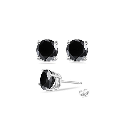 2.60 Cts AA Round Black Diamond Stud Earrings in Platinum {DIAMOND APPRAISAL INCLUDED}