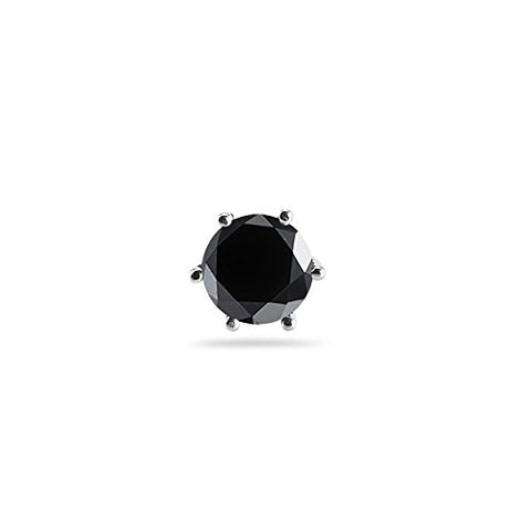 1/9 (0.10-0.13) Cts of 2.50-3.00 mm AAA Round Black Diamond Mens Stud Earring in 14K White Gold