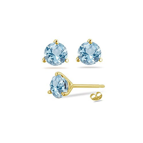 1.25-1.55 Cts of 6 mm AA Round Aquamarine Stud Earrings in 18K Yellow Gold