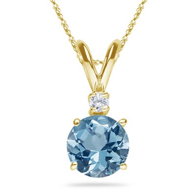 0.03 Cts Diamond & 0.42 Cts of 5 mm AAA Round Aquamarine Pendant in 14K Yellow Gold