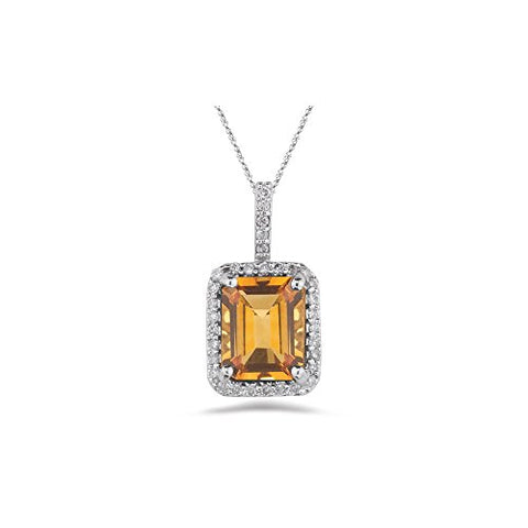 1/4 (0.21-0.27) Cts Diamond & 3.00 Cts Citrine Pendant in 14K White Gold