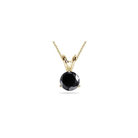1.50 Cts Round AA Black Diamond Solitaire Pendant in 14K Yellow Gold