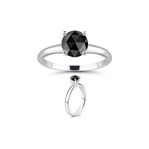 1.15 Cts Round Rose Cut Black Diamond Solitaire Ring in 14K White Gold-8.0