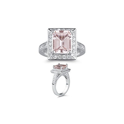 0.95 Cts Diamond & 3.02 Morganite Ring in 14K White Gold