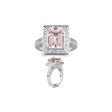 0.95 Cts Diamond & 3.02 Morganite Ring in 14K White Gold