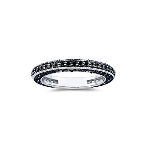 0.66 Cts Black Diamond Filigree Wedding Band in 14K White Gold-3.5