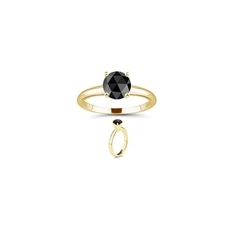 3/4 (0.71-0.80) Cts of 5.40-6.00 mm AAA round Rose Cut Black Diamond Solitaire Ring in 14K Yellow Gold-8.0