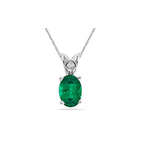 2.62-3.65 Cts of 11x9 mm AAA Oval Lab Created Emerald Scroll Solitaire Pendant in 14K White Gold