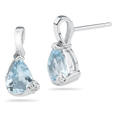 0.02 Cts Diamond & 0.98 Cts Aquamarine Earrings in 14K White Gold