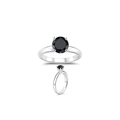 2.00 Cts AA Black Diamond Solitaire Ring in 14K White Gold