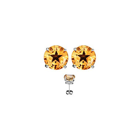 9 mm AA Texas Star Citrine Stud Earrings in 14K White Gold