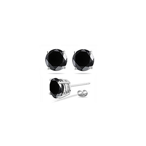 3/4 (0.71-0.80) Cts of 3.50-4.00 mm AAA Round Black Diamond Stud Earrings in Platinum