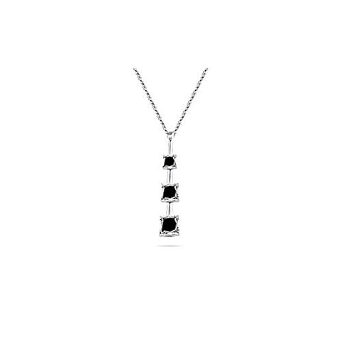 1.25 Cts Black Diamond Three Stone Pendant in 14K White Gold