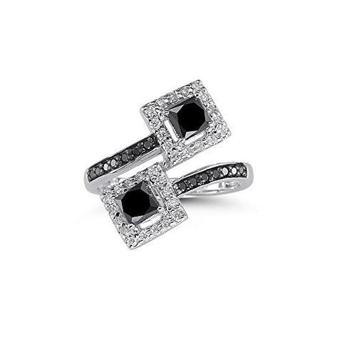 1.45 Cts Black & White Diamond Ring in 14K White Gold-7.5