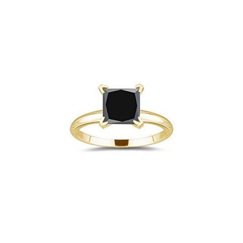 1/2 (0.46-0.55) Cts Princess Cut Black Diamond Ring in 14K Yellow Gold-7.0