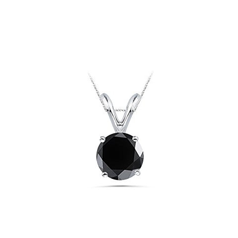 3.00 Cts 8.20-9.03 mm AAA Round Black Diamond Solitaire Pendant in 14K White Gold {DIAMOND APPRAISAL INCLUDED}