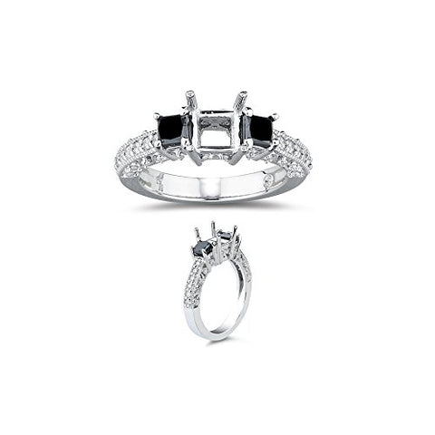 1.10 Cts White & AA Black Diamond Ring Setting in 14K White Gold-10.0