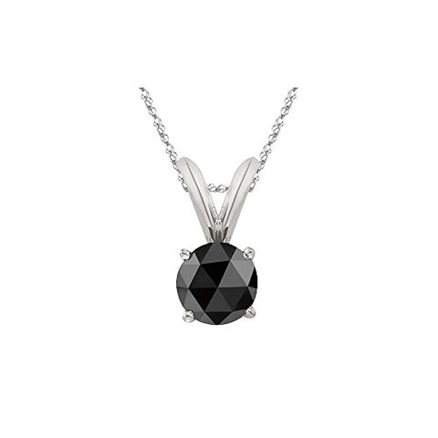 2.00 Cts AA 7.05-8.80 mm Round Rose Cut Black Diamond Solitaire Pendant in 14K White Gold {DIAMOND APPRAISAL INCLUDED}