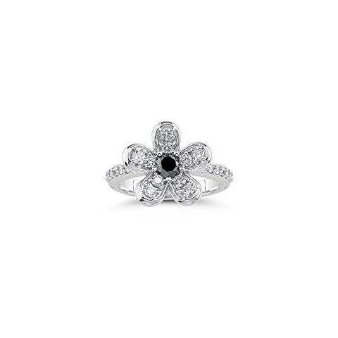 0.73 Cts Black & White Diamond Ring in 14K White Gold-7.0