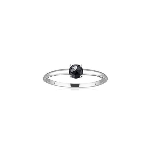 1/4 (0.21-0.27) Cts of 3.7-3.9 mm A Round Rose Cut Black Diamond Solitaire Ring in 14K White Gold-6.0