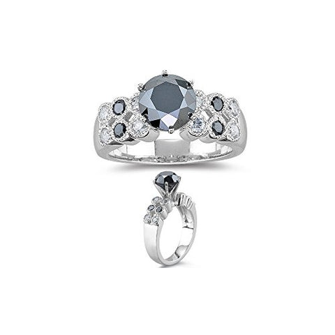 3.20-3.27 Cts Black & White Diamond Ring in 18K White Gold