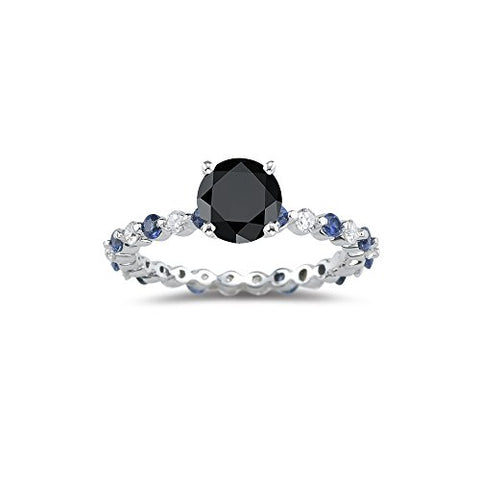 3.00 Cts Black & White Diamond & 0.51 Cts Blue Sapphire Ring Setting in 14K White Gold