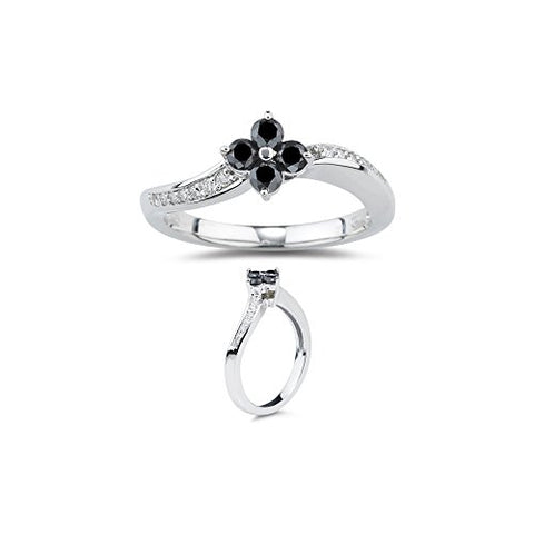 0.44 Cts Black & White Diamond Ring in 14K White Gold-7.0