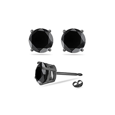 3/4 (0.71-0.80) Cts of 3.50-4.00 mm AA Round Black Diamond Stud Earrings in 14K Blackened White Gold