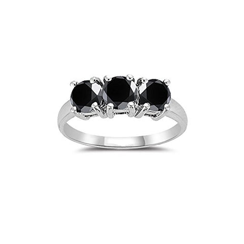 2.00 Cts Black Diamond Three Stone Ring in 14K White Gold