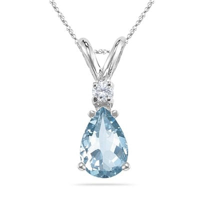 0.02 Cts Diamond & 0.70 Cts of 8x5 mm AA Pear Aquamarine Pendant in 18K White Gold