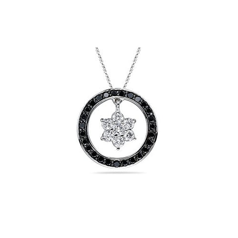1.75 Black & White Diamond Circle Pendant in 14K White Gold
