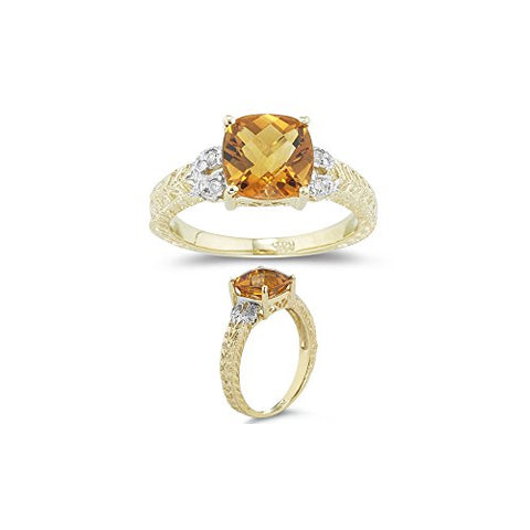 0.04 Ct Diamond & 2.00 Cts AAA Citrine Ring in 14K Yellow Gold