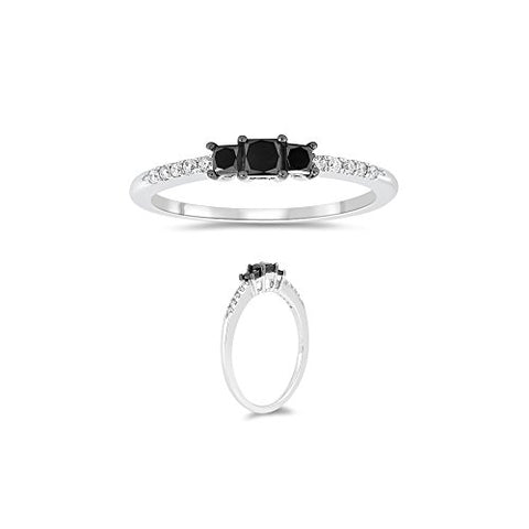 1/2 (0.46-0.55) Cts Black & White Diamond Ring in 10K White Gold