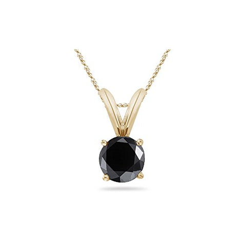2.00 Cts of 6.20-8.61 mm AAA Round Black Diamond Solitaire Pendant in 14K Yellow Gold {DIAMOND APPRAISAL INCLUDED}