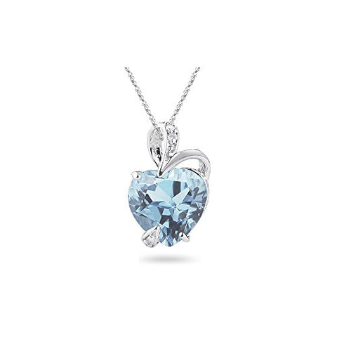 0.02 Cts Diamond & 1.92-2.18 Cts 9 mm Aquamarine Heart Pendant in 14K White Gold