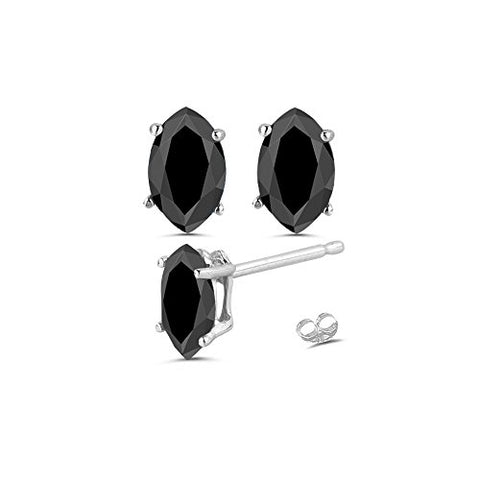 2/3 (0.62-0.70) Cts of 5.2x3.7 mm AA Marquise Black Diamond Stud Earrings in 14K White Gold