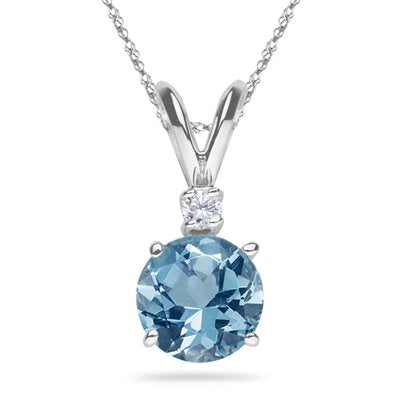 0.03 Cts Diamond & 0.42 Cts of 5 mm AAA Round Aquamarine Pendant in 14K White Gold