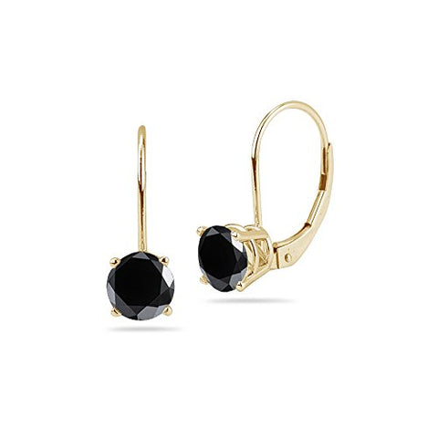 3/4 (0.71-0.80) Cts of 3.50-4.00 mm AAA Round Black Diamond Stud Earrings in 14K Yellow Gold