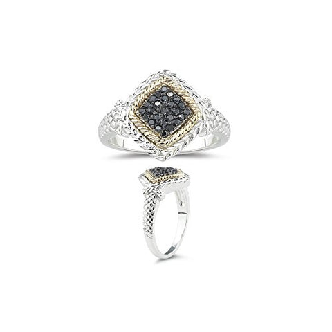 0.14 Cts Black Diamond Men's Ring in Yellow Gold & Silver-7.0