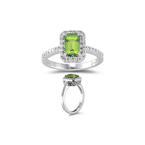 0.26 Cts Diamond & 1.00 Cts AAA Peridot Ring in 18K White Gold